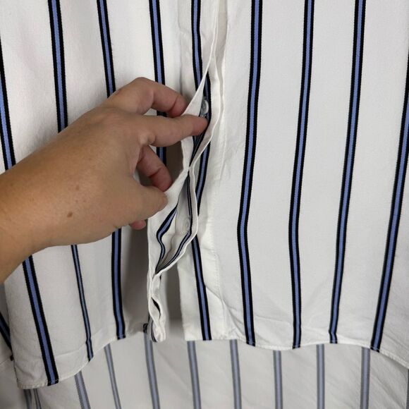 Alice + Olivia Edyth Striped Ruffle Top Button Front Blouse Oversized Medium - Picture 5 of 10